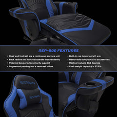 Blue 900 Gaming Recliner With Adjustable Leg Rest Cupholder-7