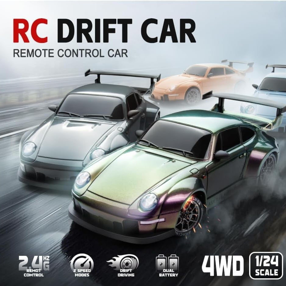 RC Drift Car, 1:24 Scale Remote Control Vehicle with LED Lights, 2.4Ghz 20KM/H 4