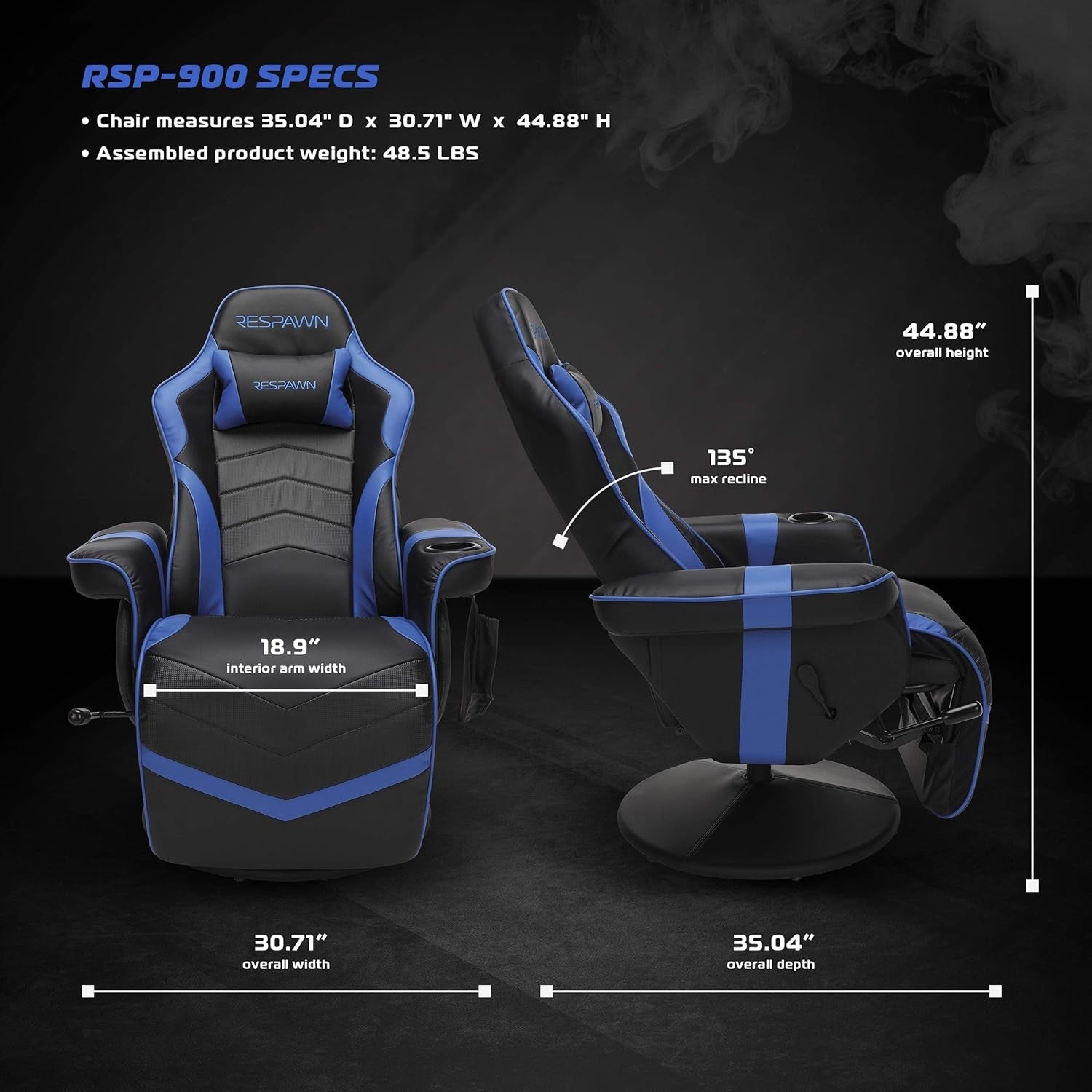 Blue 900 Gaming Recliner With Adjustable Leg Rest Cupholder-2
