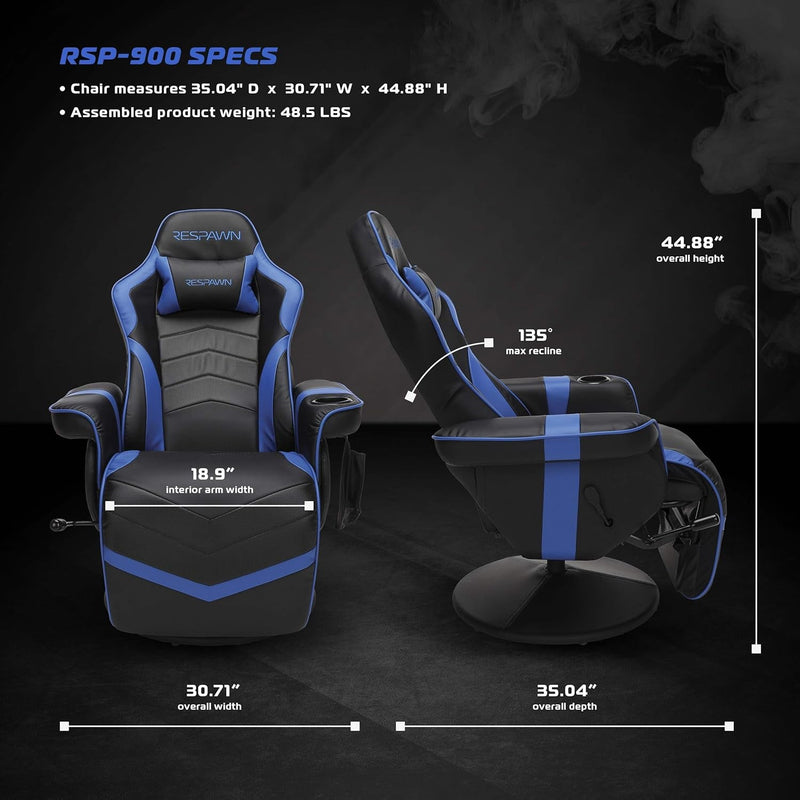 Blue 900 Gaming Recliner With Adjustable Leg Rest Cupholder-2