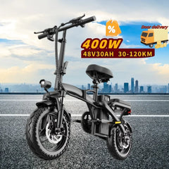 Mini Folding Electric Bike 48V 400W 30AH 14-Inch Electric City Bike Folding Electric Bicycle Cheap Adult Battery Powered Scooter