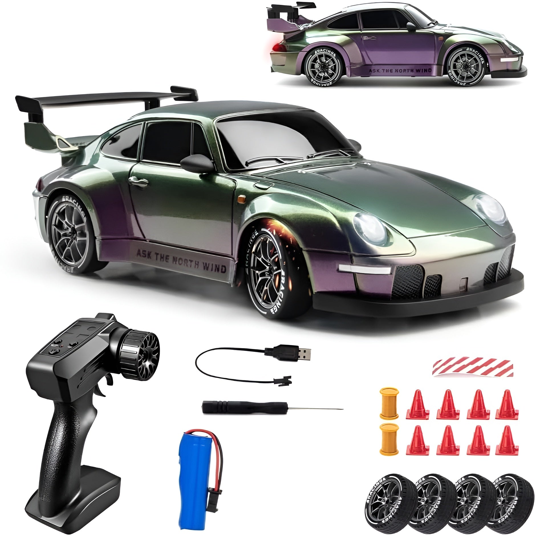 RC Drift Car, 1:24 Scale Remote Control Vehicle with LED Lights, 2.4Ghz 20KM/H 4