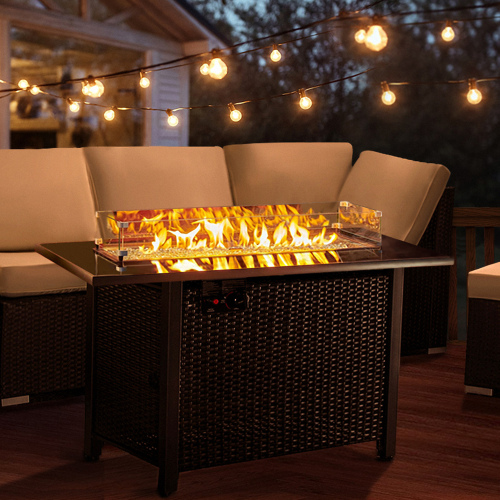 Rattan Propane Outdoor Fire Pit Table with Lid-5