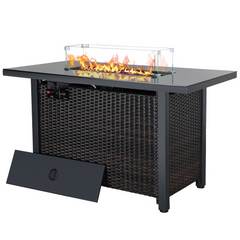 Rattan Propane Outdoor Fire Pit Table with Lid-1