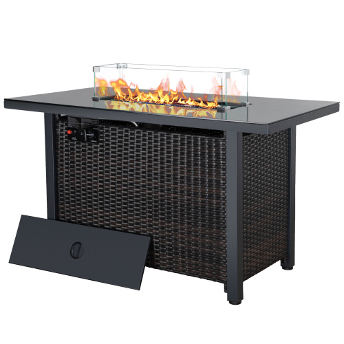 Rattan Propane Outdoor Fire Pit Table with Lid-1