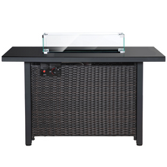 Rattan Propane Outdoor Fire Pit Table with Lid-2