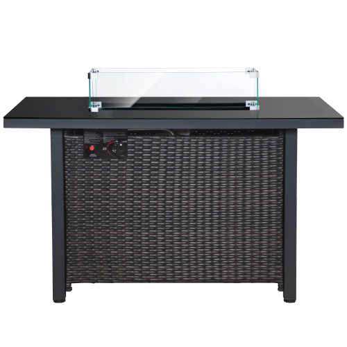 Rattan Propane Outdoor Fire Pit Table with Lid-2