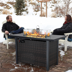 Rattan Propane Outdoor Fire Pit Table with Lid-6